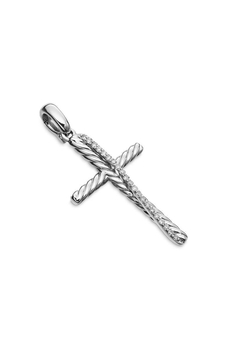 David Yurman Crossover Cross Pendant in Sterling Silver with Pavé Diamonds, Main, color, 