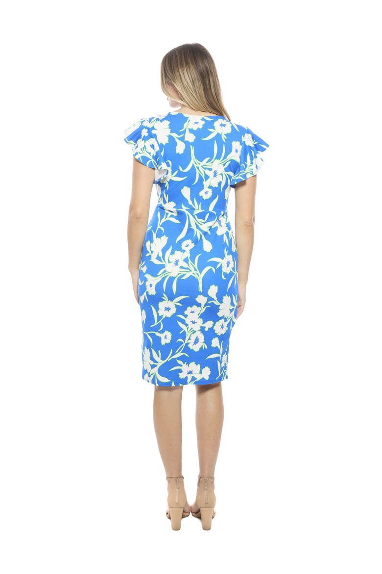 Womens Essential Floral Flutter Sleeve Faux Wrap Knee Length Dress, Alternate, color, Blue Multi
