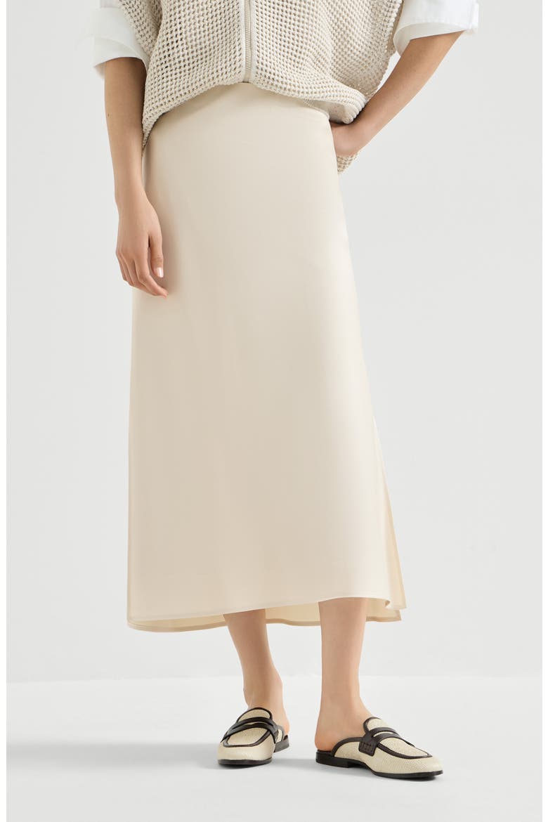 Satin cady fluid pencil skirt, Main, color, Beige Silk