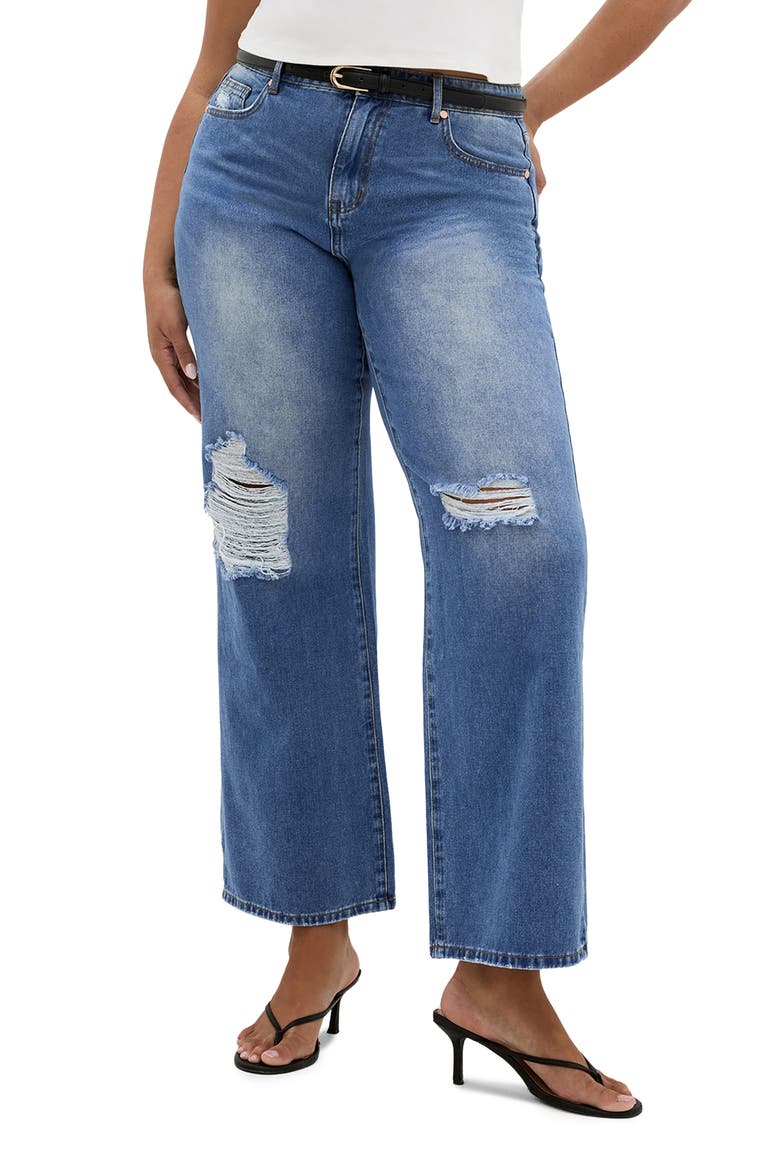 Harriet Ripped High Waist Wide Leg Jeans, Main, color, DENIM LIGHT