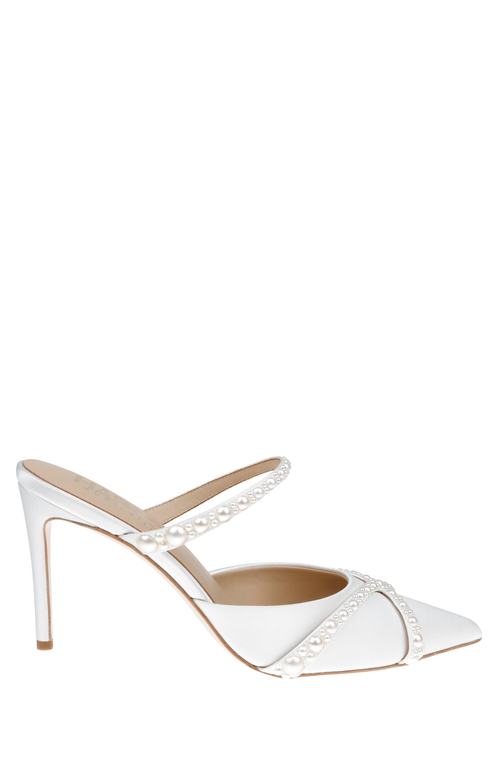 Harlo Grace Pearl Embellished Stiletto Mule Heels In White