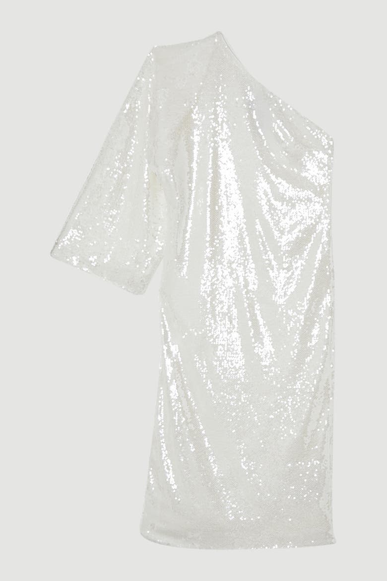 One Shoulder Woven Sequin Dress, Alternate, color, White