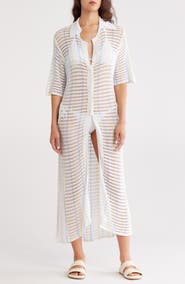 NORDSTROM RACK Open Knit Button-Up Cover-Up Dress