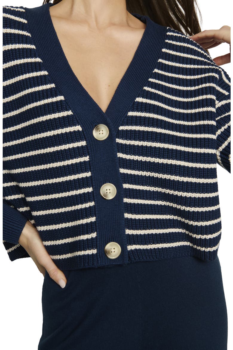 Coastal Cotton Sweater Cardigan, Alternate, color, STRIPE NAVY/ ALMOND H