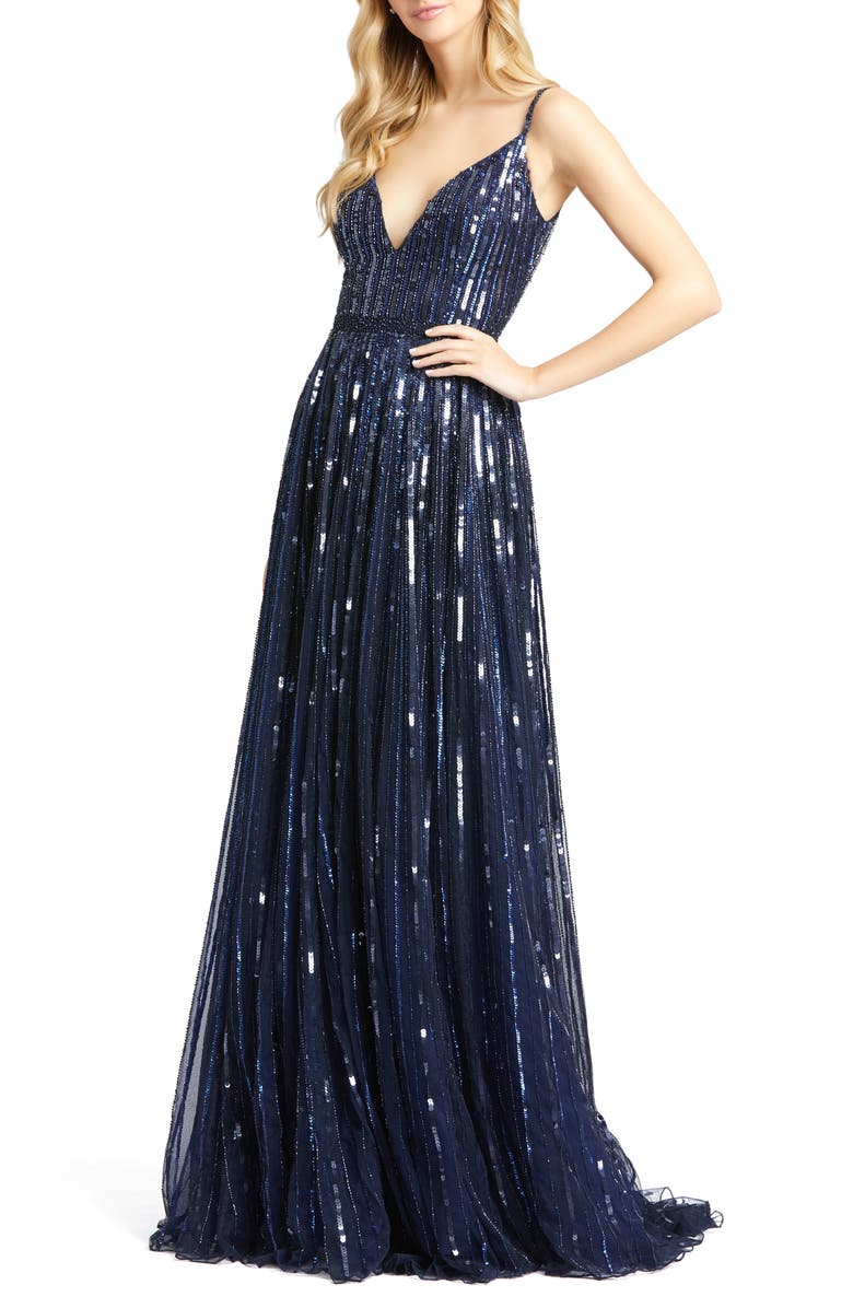 Mac Duggal Sequin Stripe Gown, Main, color,