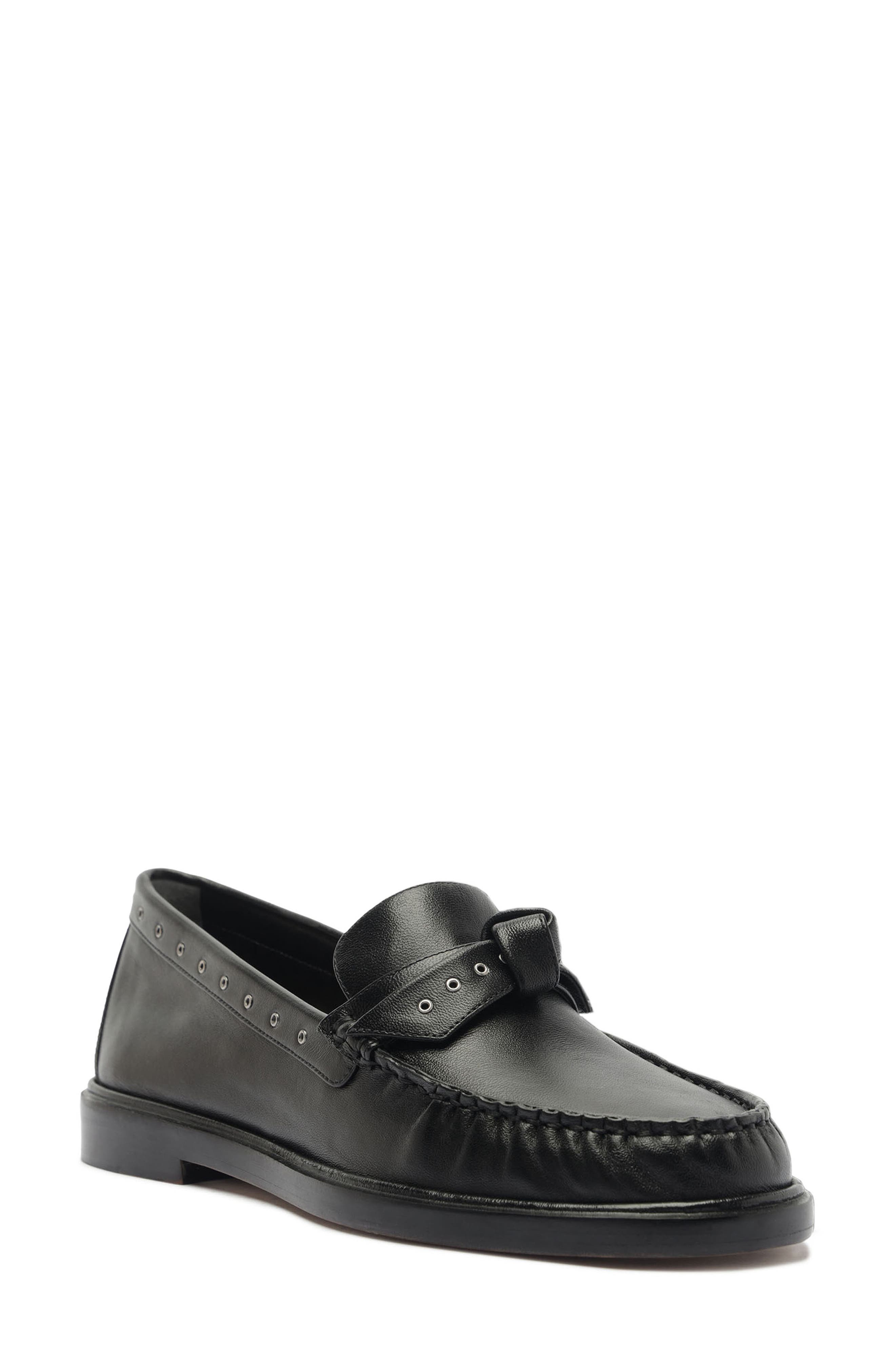Clarita Eyelet Leather Loafer, Main, color, BLACK