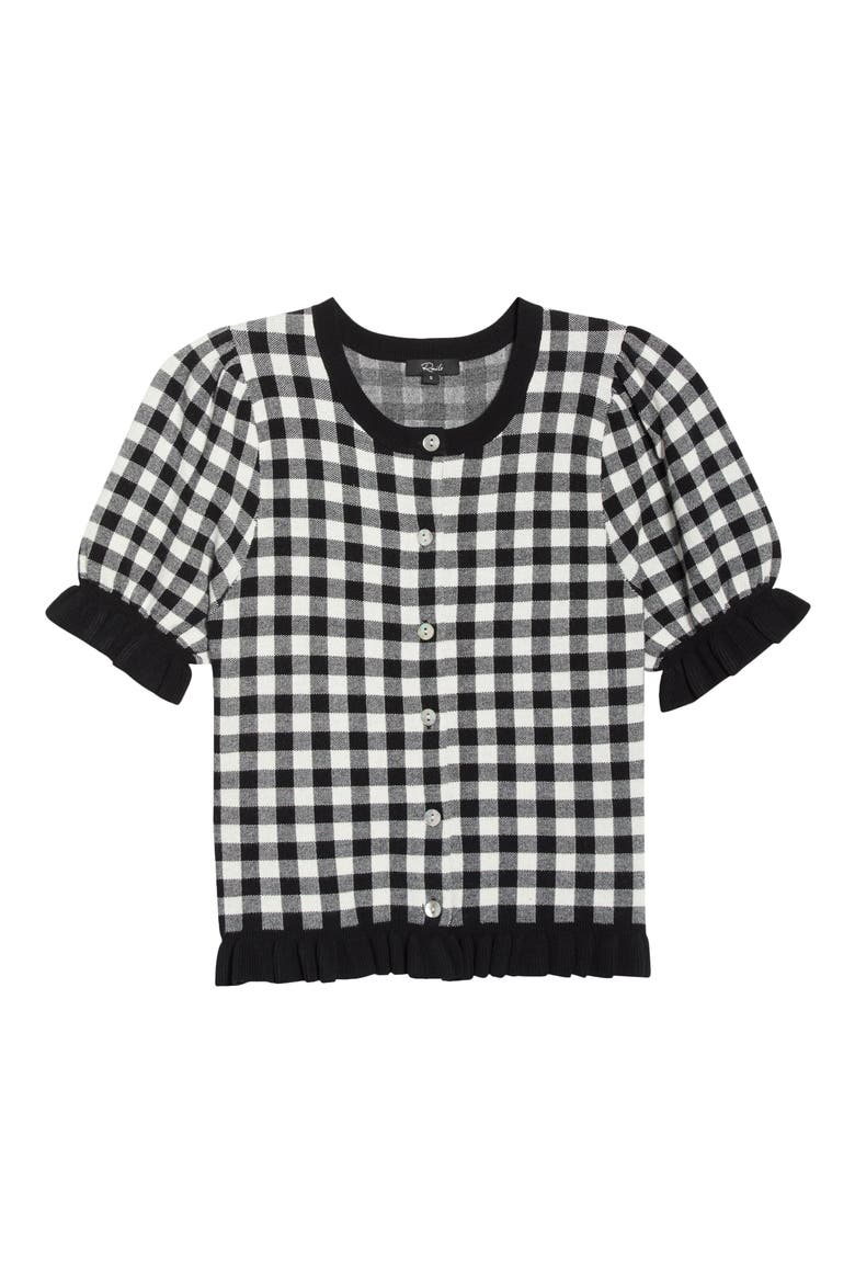 Lora Short Sleeve Cardigan, Alternate, color, BLACK WHITE GINGHAM