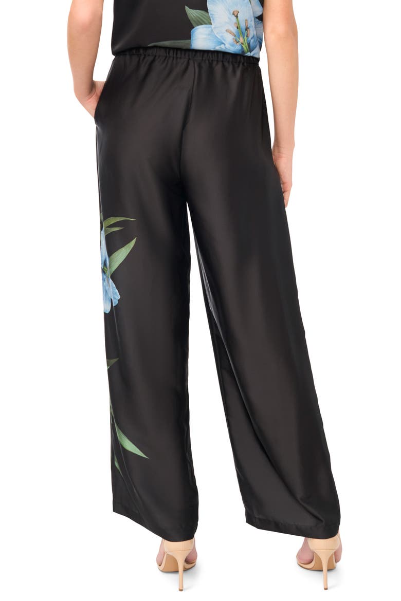 Floral Wide Leg Pull-On Pants, Alternate, color, BLACK/ SKY
