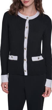 KARL LAGERFELD PARIS Contrast Trim Ribbed Cardigan