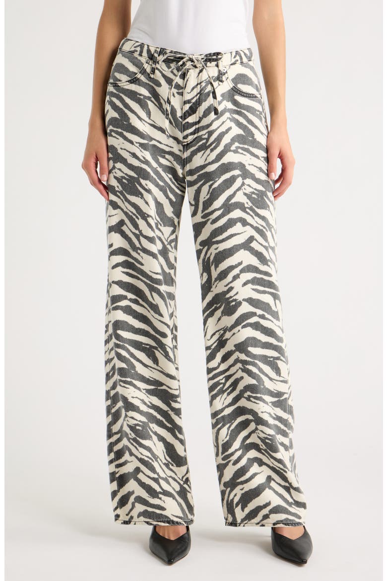 Phoebe Drawstring Zebra Print Wide Leg Jeans, Main, color, WASHED ZEBRA