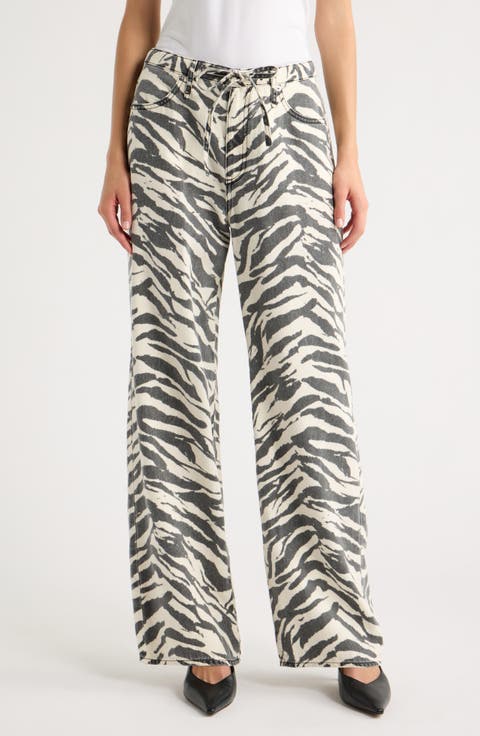 Phoebe Drawstring Zebra Print Wide Leg Jeans