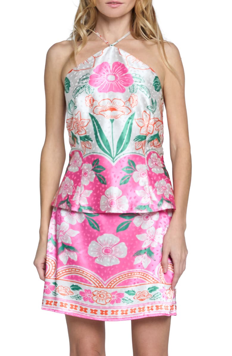 CIEBON Maika Floral Dot Satin Halter Top, Main, color, Pink