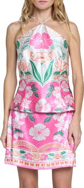 CIEBON Maika Floral Dot Satin Halter Top