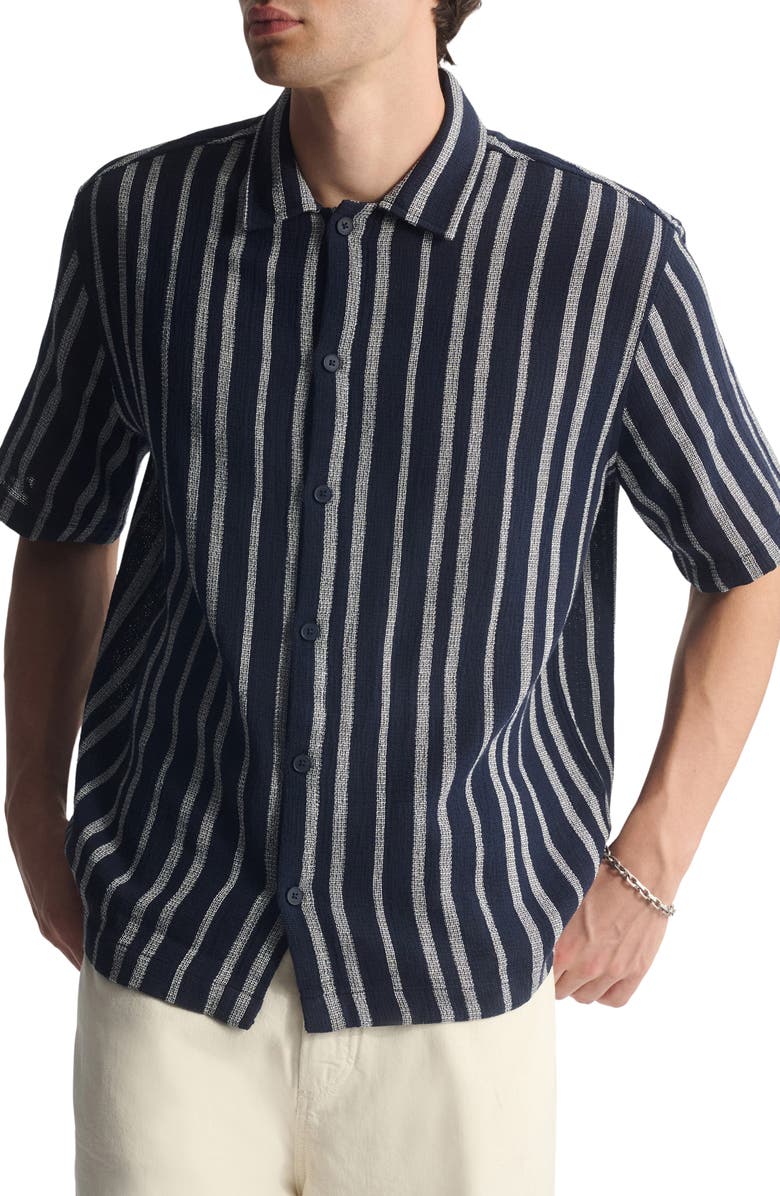 Brooklyn Industries Stripe Short Sleeve Cotton Button-Up Shirt, Main, color, 