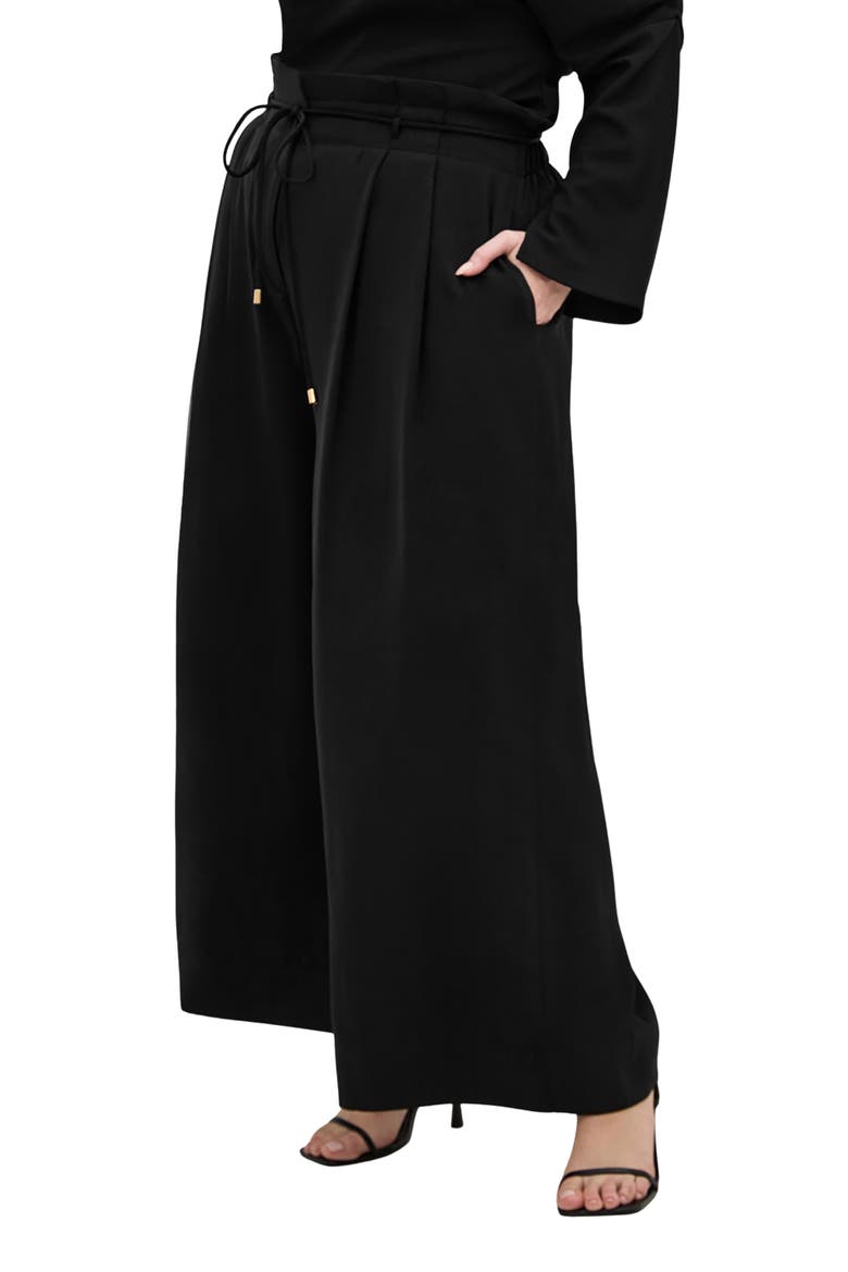 Shania Tie Waist Wide Leg Pants, Main, color, BLACK
