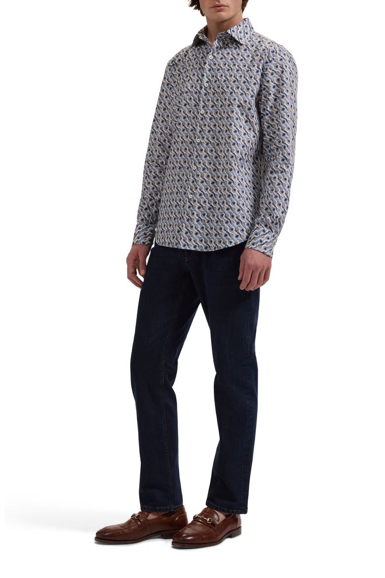 Axel Shaped Fit Geo Print Stretch Cotton Button-Up Shirt, Alternate, color, COBALT