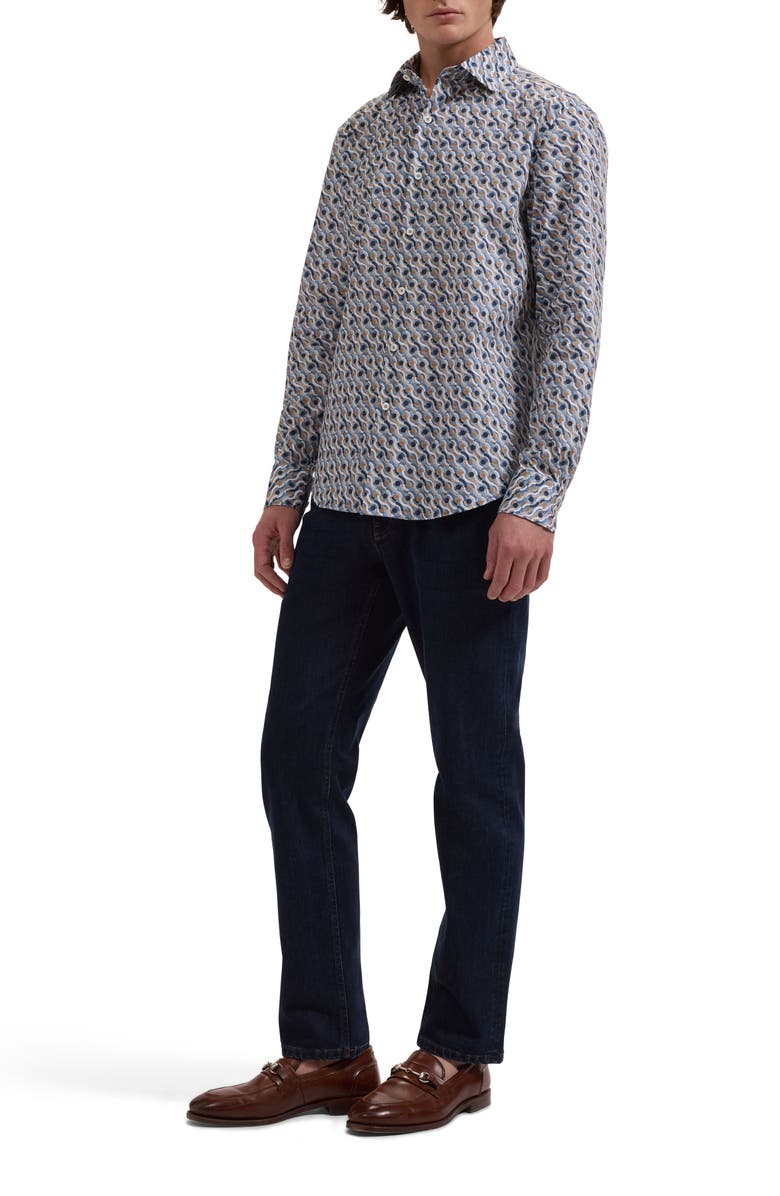 Bugatchi Axel Shaped Fit Geo Print Stretch Cotton Button-Up Shirt, Alternate, color, Cobalt