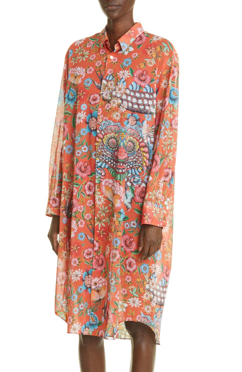 Junya Watanabe Print Long Sleeve Cotton Voile Shirtdress, Alternate, color,