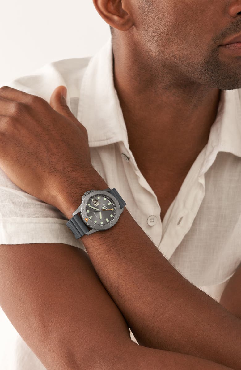 Fossil Blue Silicone Strap Watch, 42mm, Alternate, color, 