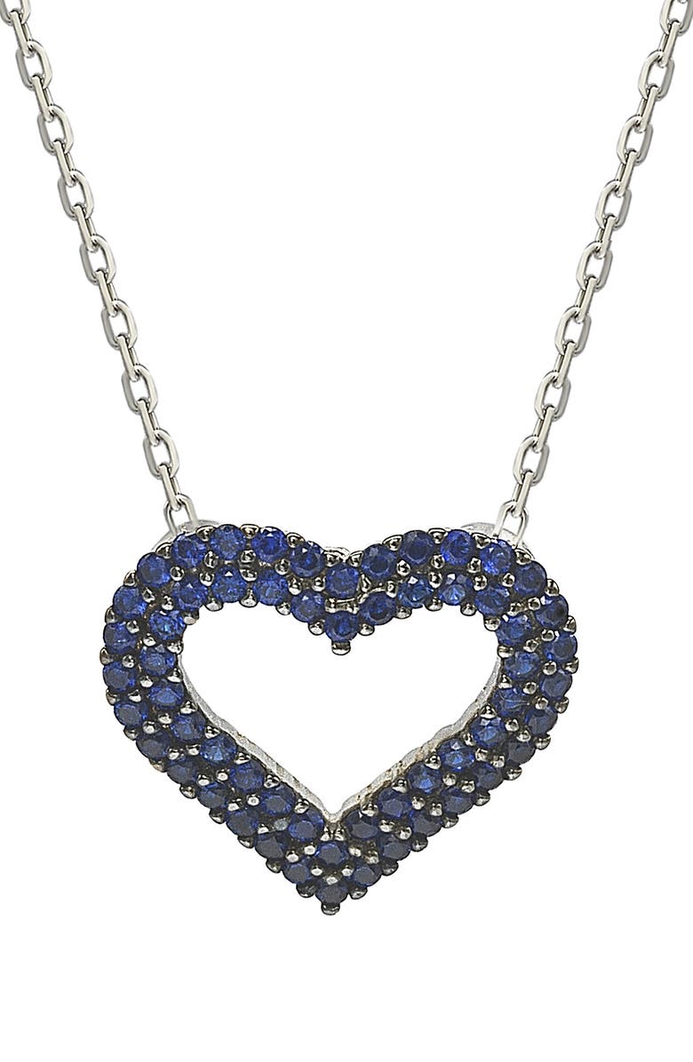 SUZY LEVIAN Sterling Silver Pavé Blue CZ Open Heart Pendant Necklace, Main, color,