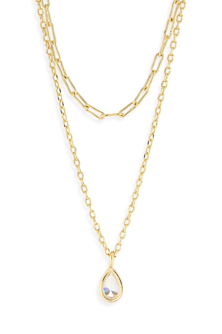 Layered Chain Mini Teardrop Necklace, Main, color, GOLD