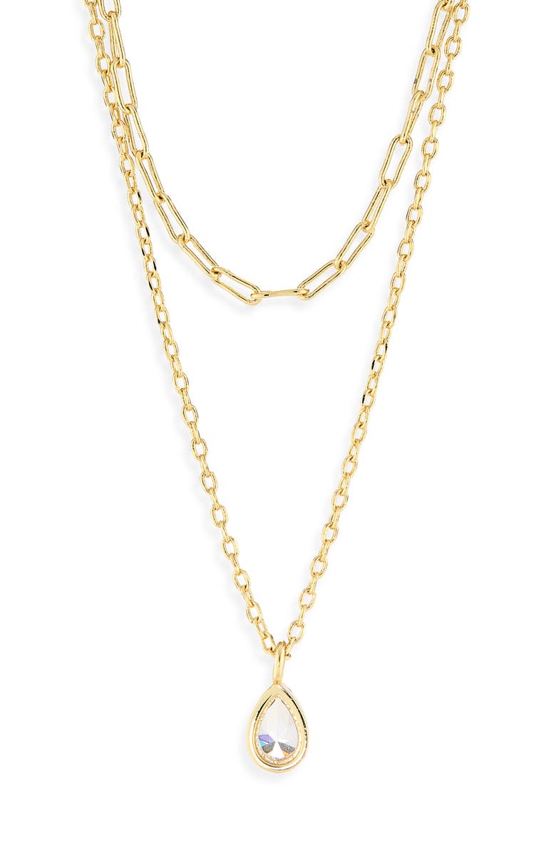 ARGENTO VIVO Layered Chain Mini Teardrop Necklace, Main, color, Gold