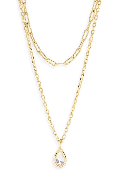 Layered Chain Mini Teardrop Necklace