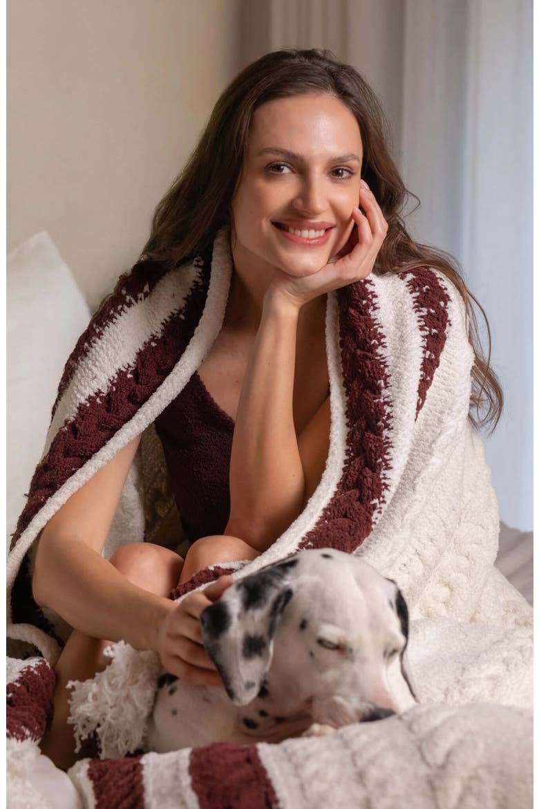 Snug Braided Stripe Throw Blanket, Alternate, color, OFF WHITE/ FIG