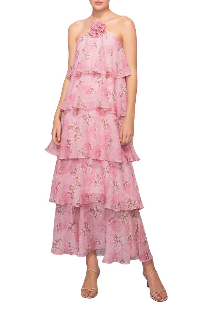 MELLODAY Floral Tiered Maxi Dress, Main, color, Pink Floral