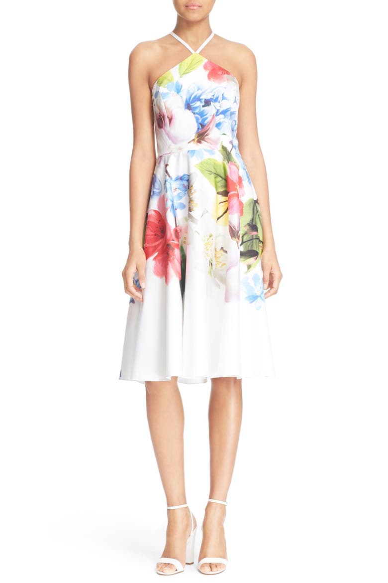 'Corpina' Floral Print Fit & Flare Dress, Main, color, WHITE