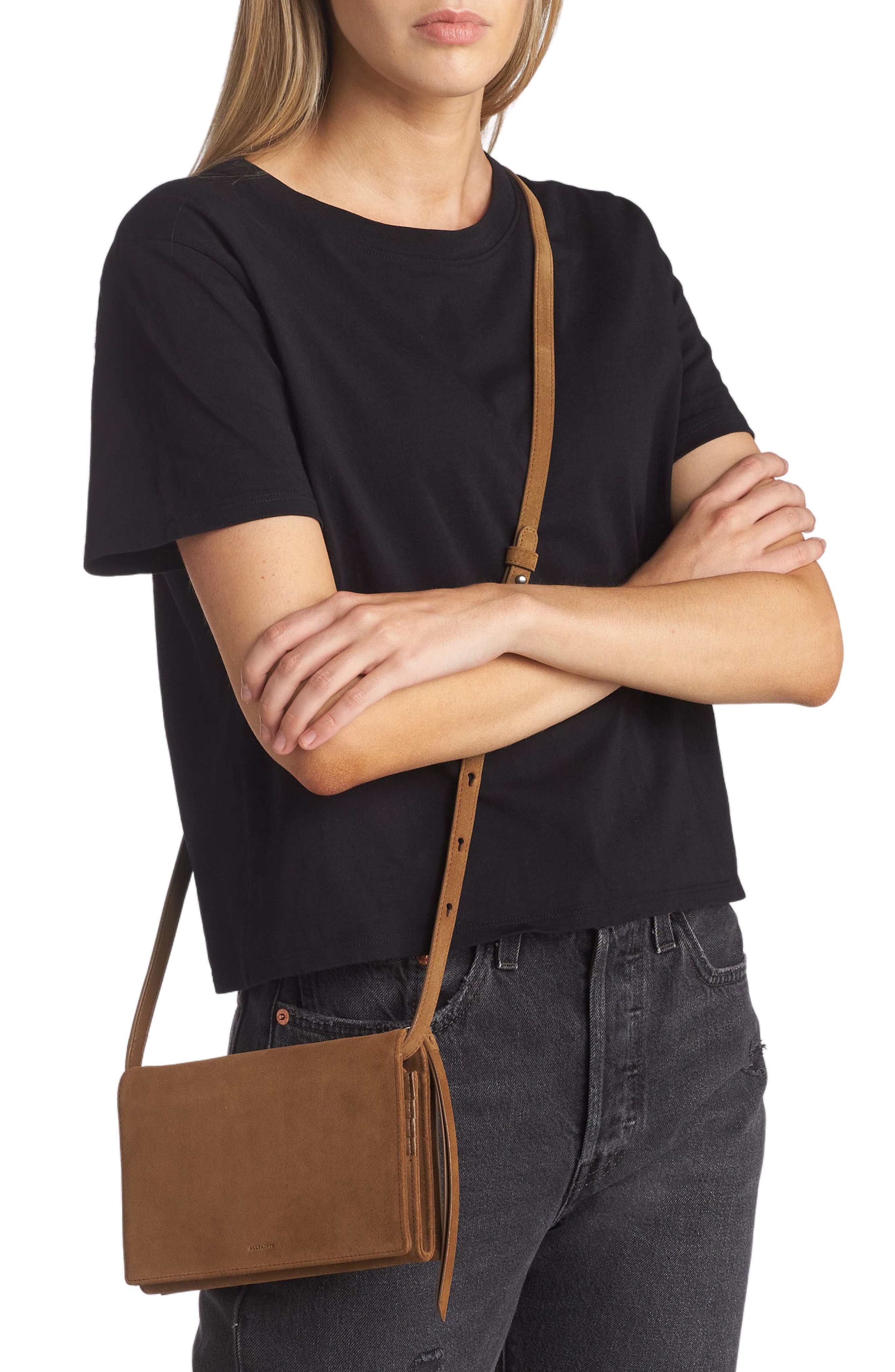 Fetch Leather Chain Crossbody Wallet, Alternate, color, CONKER BROWN
