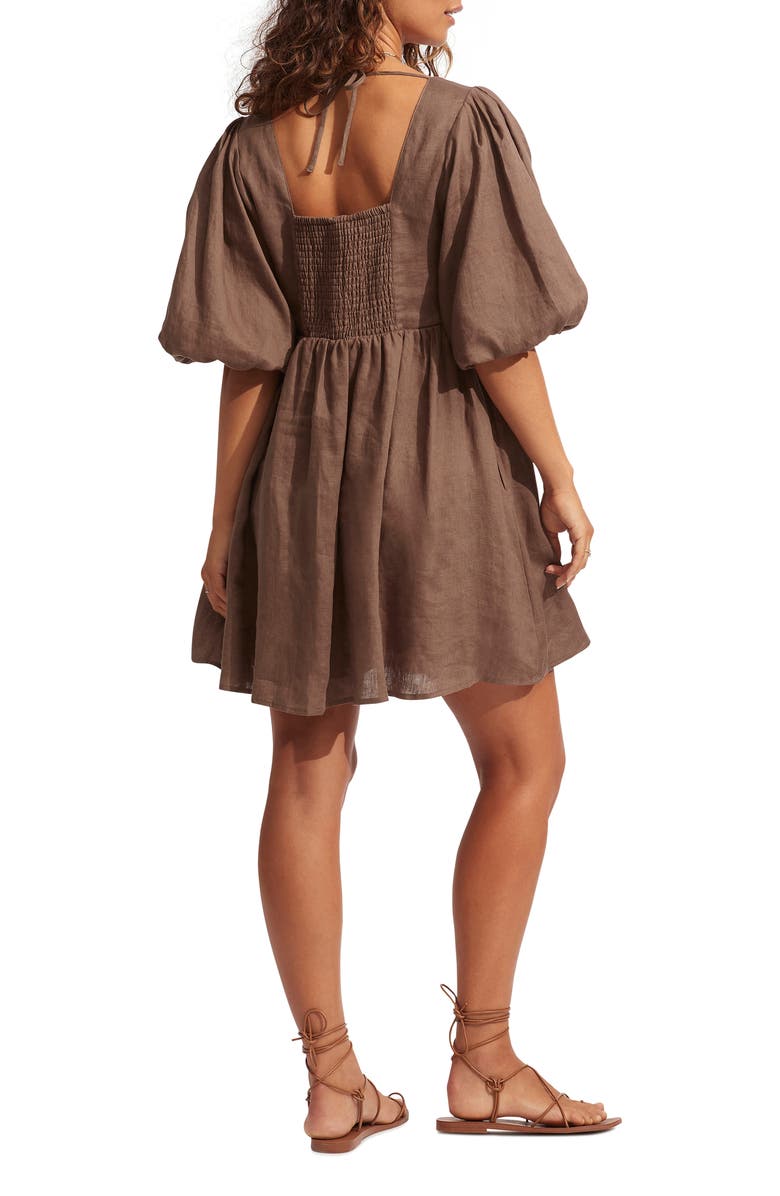 Seafolly Women's Beach Edit Shoreline Linen Cover-Up Dress, Alternate, color, Chocolate