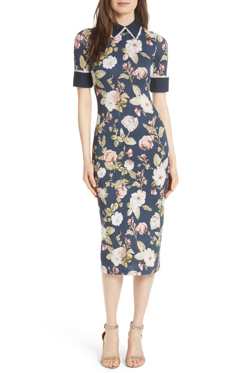 Alice + Olivia Delora Fittted Floral Dress, Main, color,