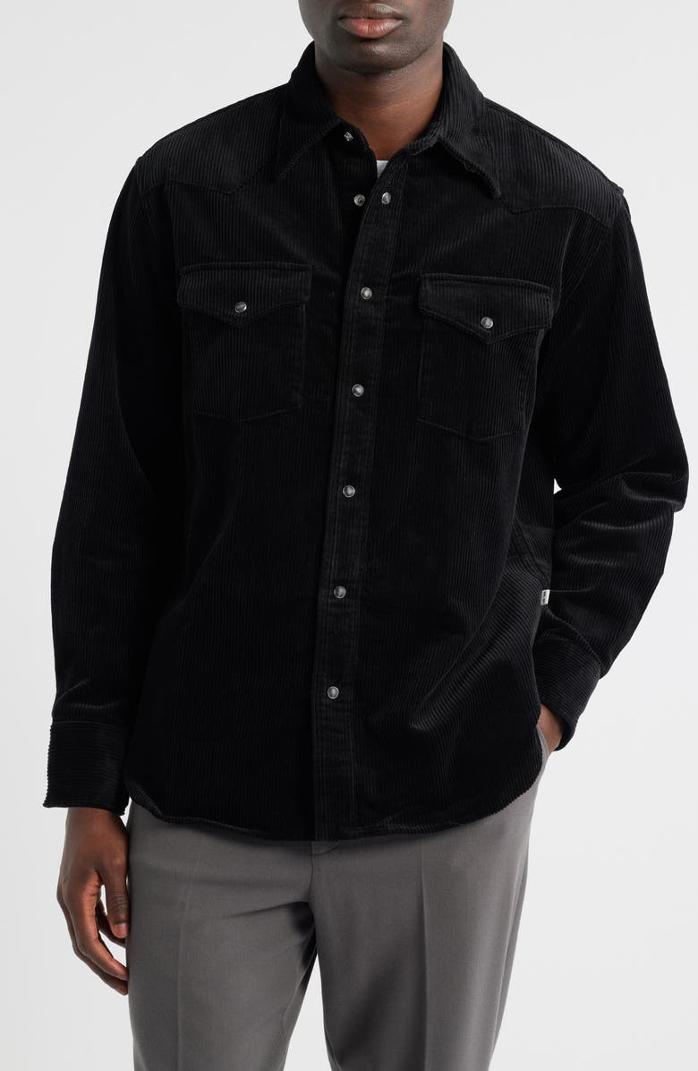 NN07 Ricky 50004 Organic Cotton Corduroy Snap-Up Western Shirt Jacket, Alternate, color, Black