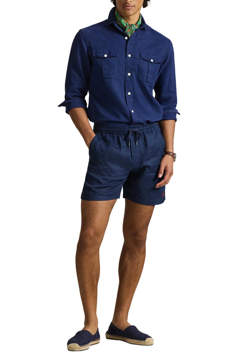 Polo Ralph Lauren Prepster Linen 6-Inch Shorts, Alternate, color, Newport Navy