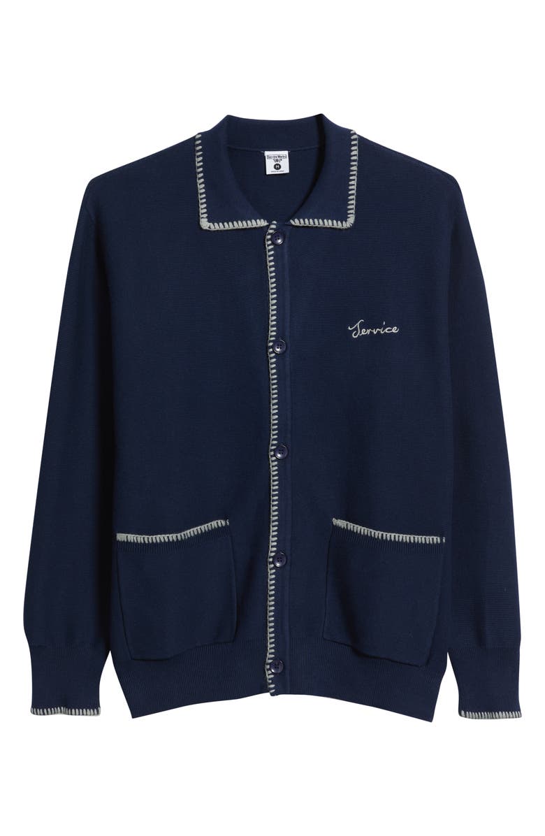 Service Works Blanket Stitch Cotton Cardigan, Alternate, color, Navy