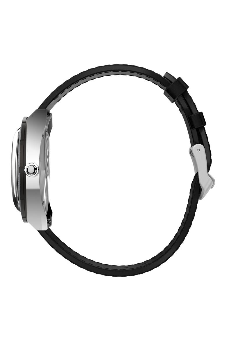 World Time Reissue Leather Strap Watch, 39mm, Alternate, color, BLACK