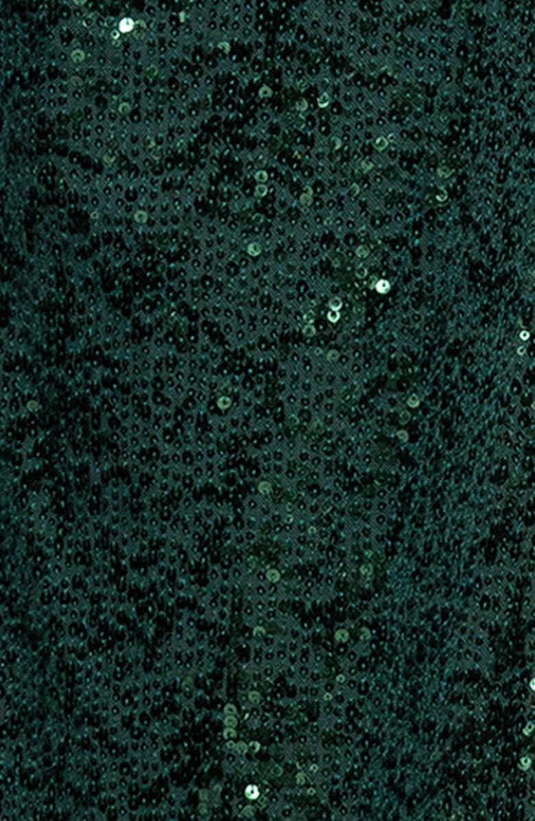 Betsy & Adam Sequin Collar Long Sleeve Gown, Alternate, color, Pine