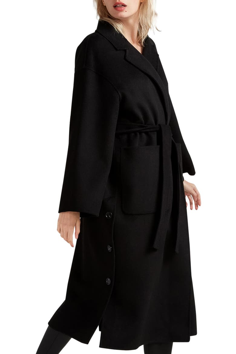 Wide Awake Split Hem Wool Blend Coat, Alternate, color, BLACK