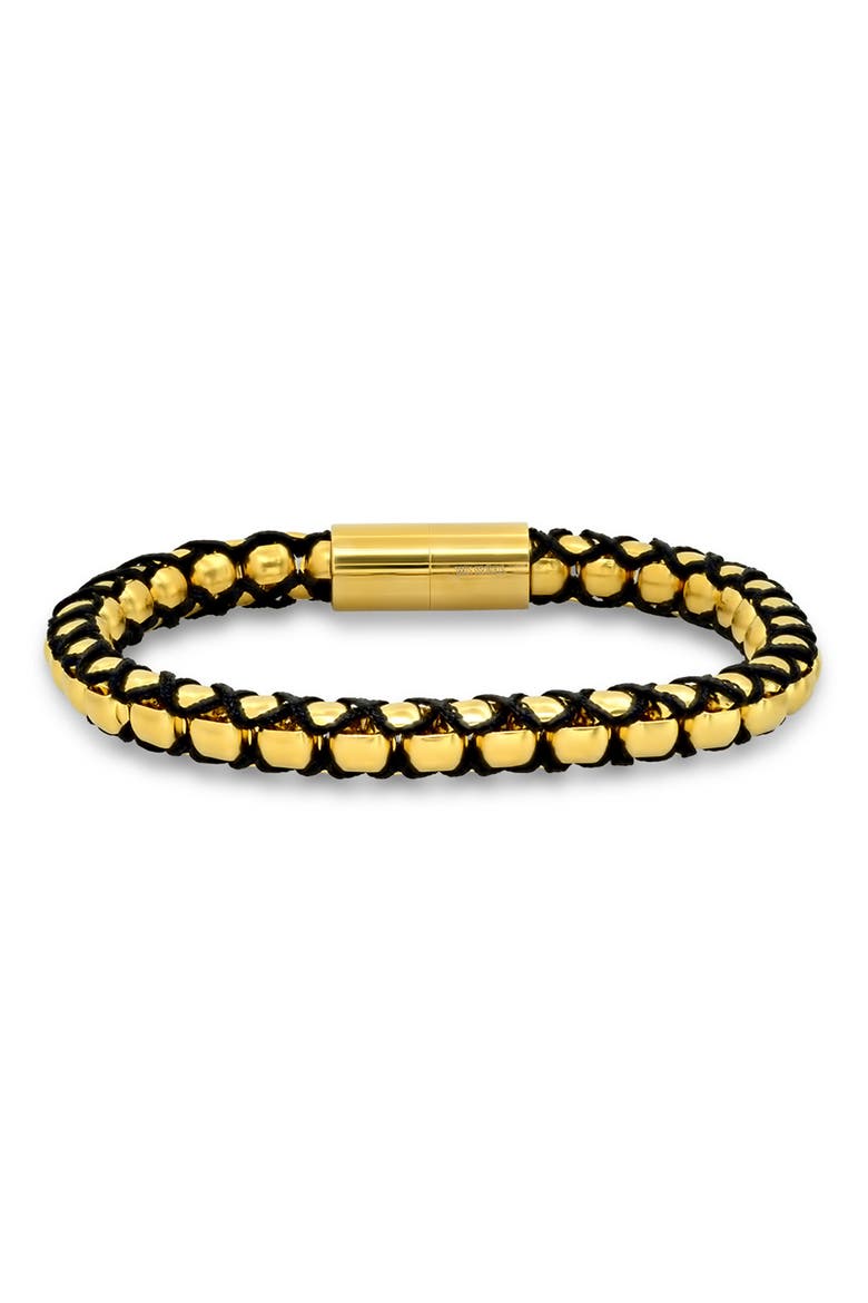 Mens' 18K Gold Plate Stainless Steel Woven Chain Bracelet, Main, color, GOLD/ BLACK