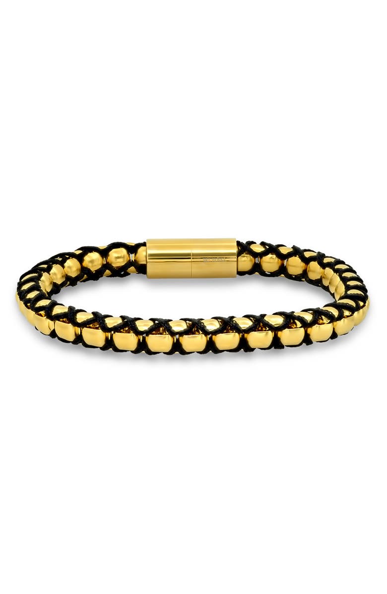 HMY JEWELRY Mens' 18K Gold Plate Stainless Steel Woven Chain Bracelet, Main, color, Gold/ Black