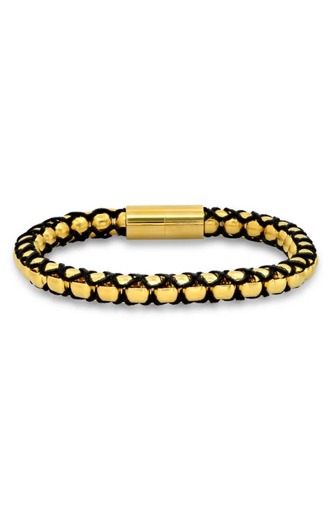 Mens' 18K Gold Plate Stainless Steel Woven Chain Bracelet