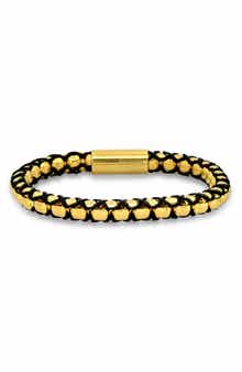 HMY JEWELRY Mens' 18K Gold Plate Stainless Steel Woven Chain Bracelet
