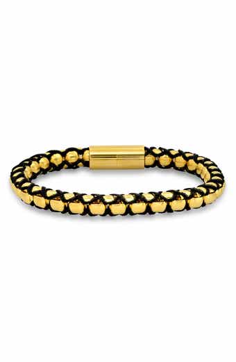 HMY JEWELRY Mens' 18K Gold Plate Stainless Steel Woven Chain Bracelet