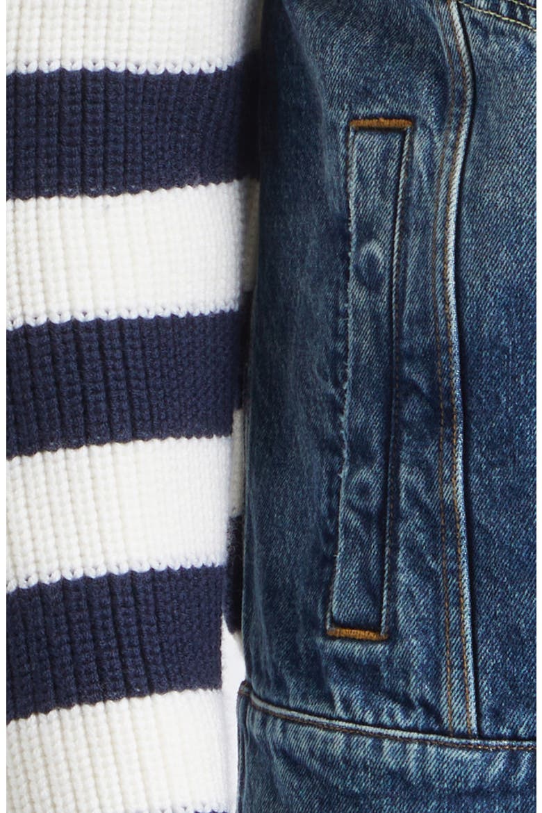 Mixed Media Stripe Wool & Cotton Denim Cardigan Jacket, Alternate, color, VARIANTE ABBINATA