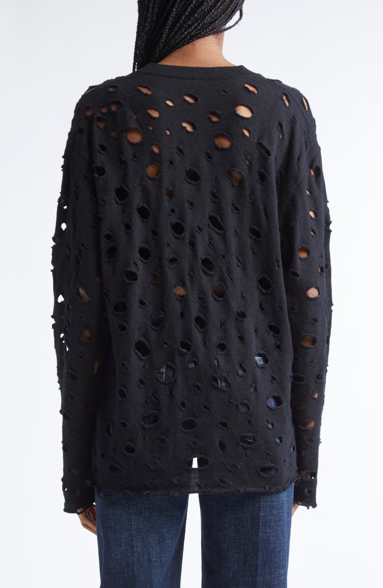 R13 Ripped Merio Wool Boyfrined Cardigan, Alternate, color, Black