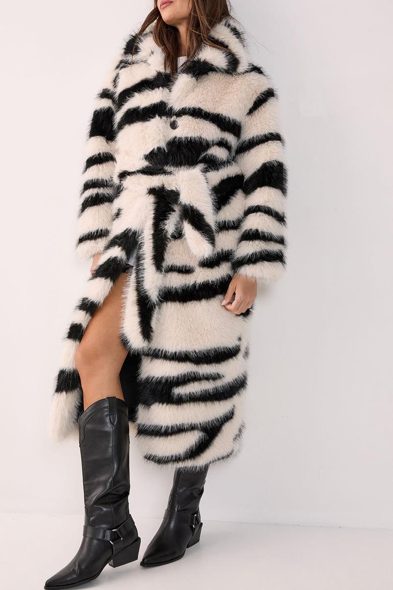 Faux Fur Collared Longline Coat, Alternate, color, Mono