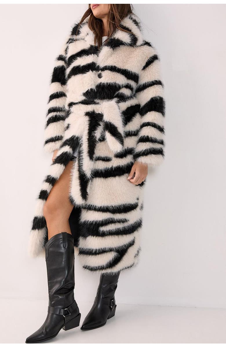 NASTY GAL Faux Fur Collared Longline Coat, Alternate, color, Mono
