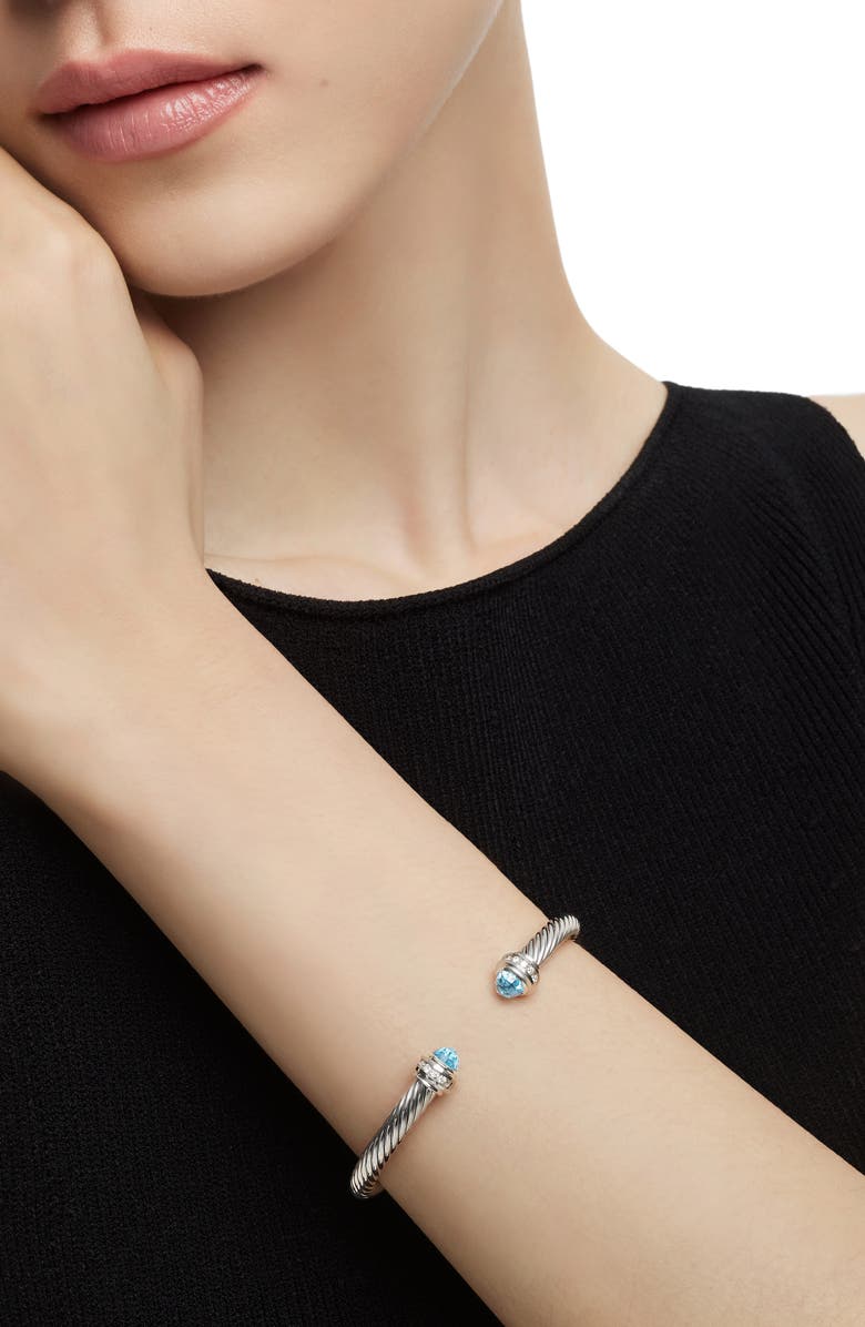 David Yurman The Cable Collection<sup>®</sup> Sterling Silver Cuff Bracelet with Topaz & Diamonds, 5mm, Alternate, color, Silver/ Diamond/ Topaz