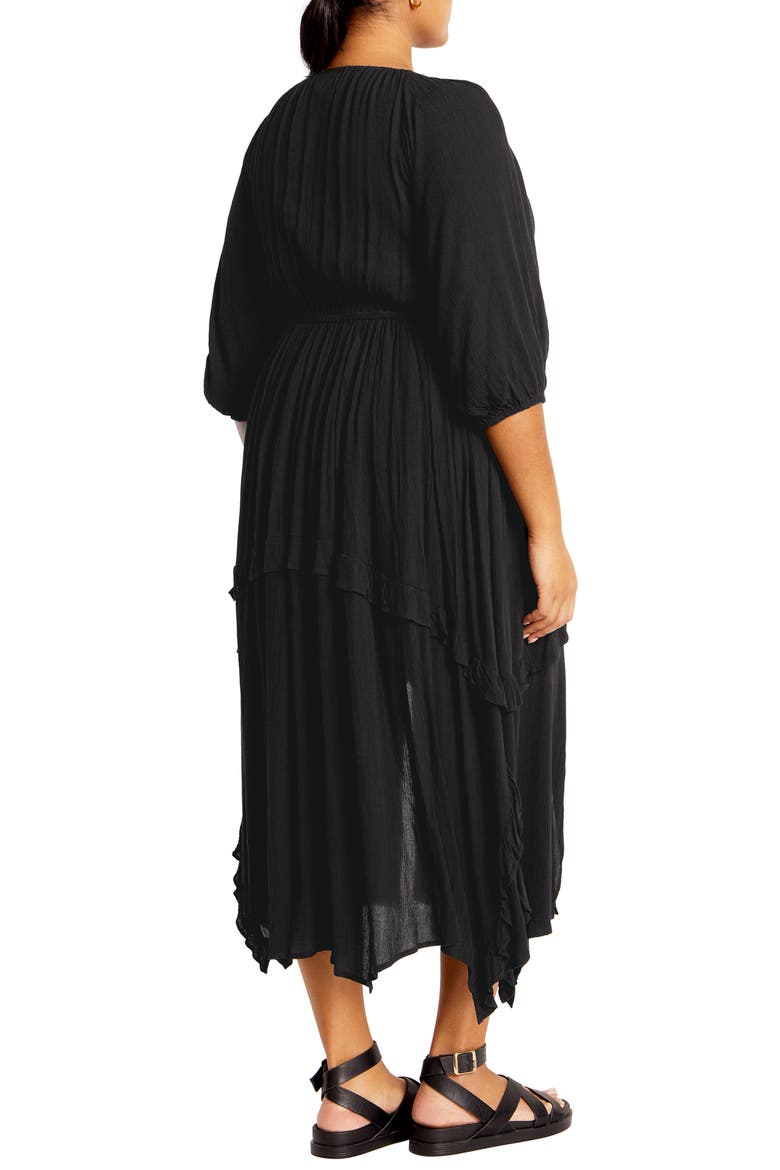 Arzel Crinkle Handkerchief Hem Midi Dress, Alternate, color, BLACK
